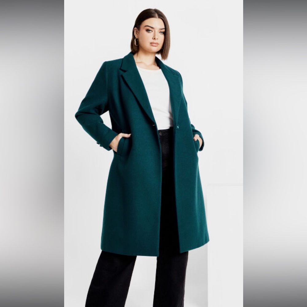 NWT City Chic Effortless Chic Coat in Emerald Green - Picture 2 of 4
